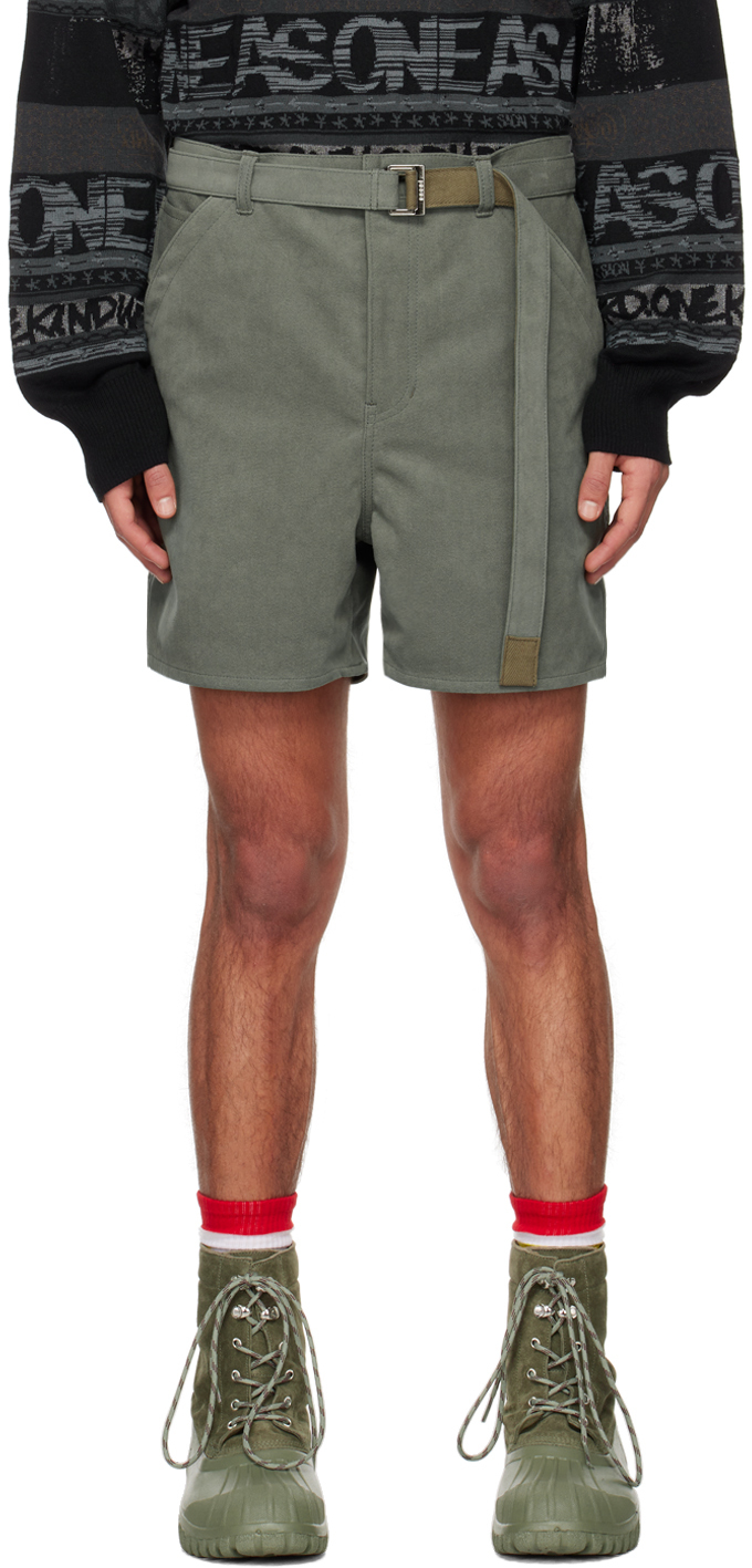 sacai: Khaki Belted Shorts | SSENSE UK