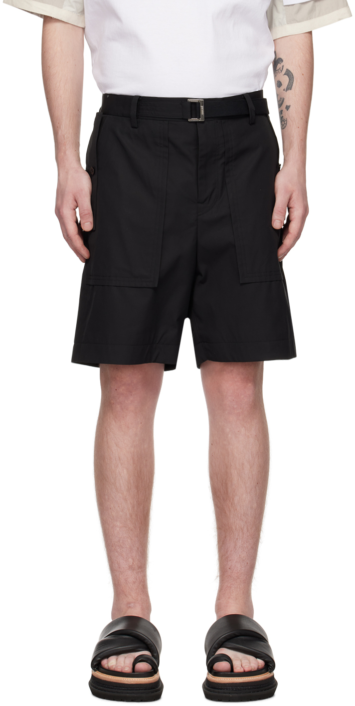 Sacai Black Cinch Strap Shorts In 001 Black