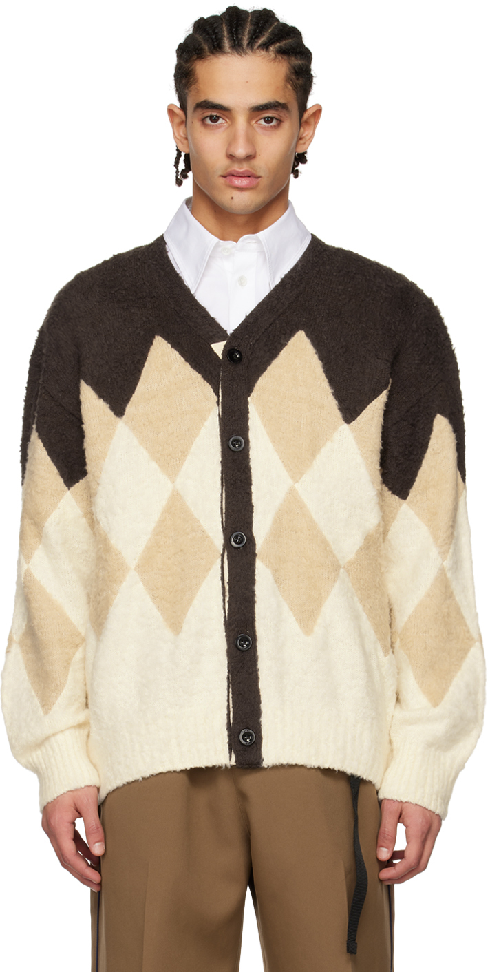 Brown Argyle Cardigan by sacai on Sale