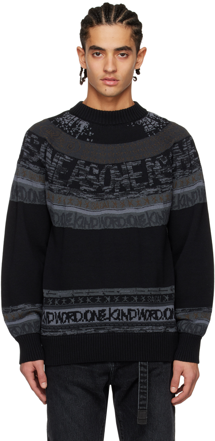 Sacai Black Jacquard Sweater In 001 Black