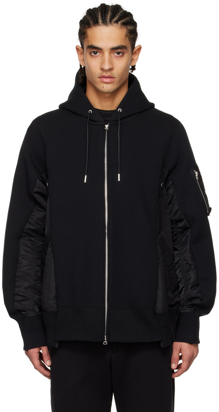 Black Sponge Sweat Ma-1 Zip Hoodie In 002 Black/b