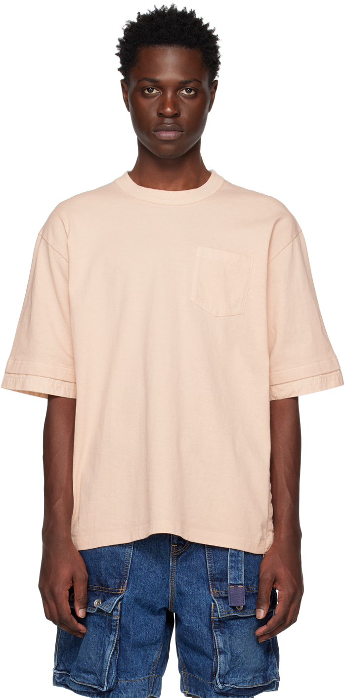 Sacai Chest Pocket Crewneck Double Short Sleeve Cotton Jersey T-shirt In Pink