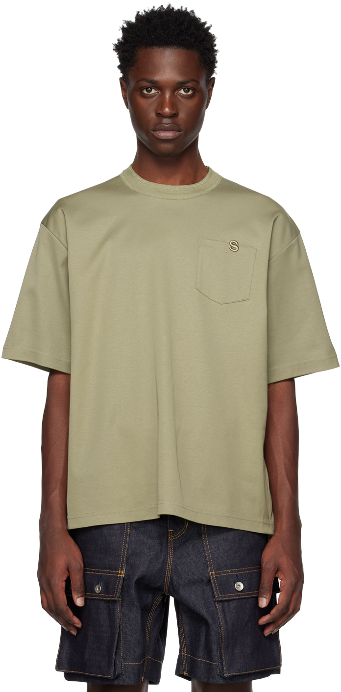 Sacai Khaki Crewneck T-shirt In 535 L/khaki