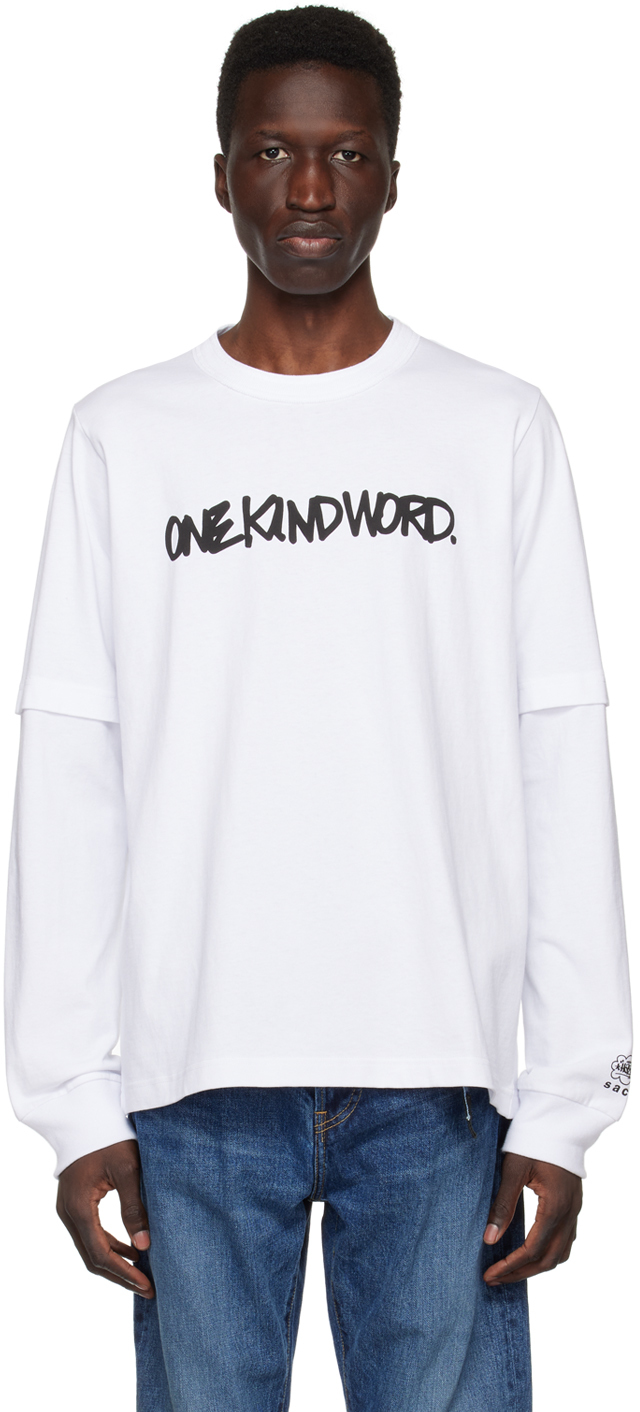 sacai White 'One Kind Word' Long Sleeve T-Shirt
