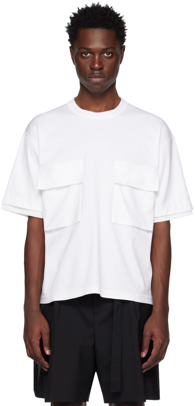 Sacai Men's Utility-pocket Cotton Jersey Short-sleeve T-shirt In