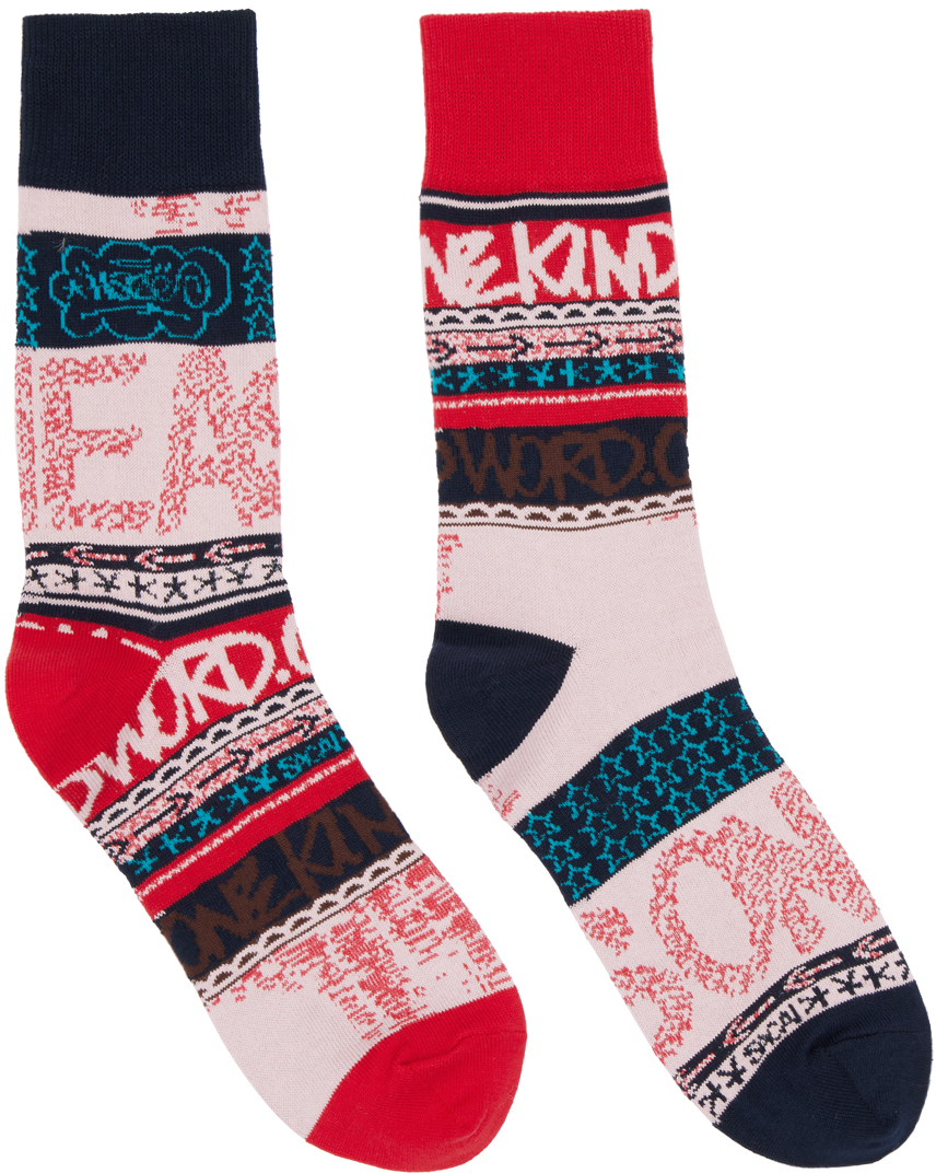 sacai: Red & Pink Eric Haze Edition Stripe Socks | SSENSE Canada