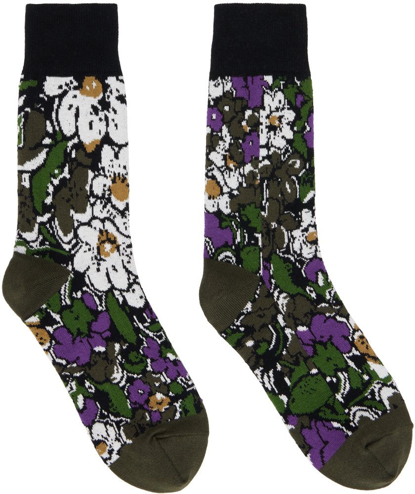Khaki Floral Socks by sacai on Sale