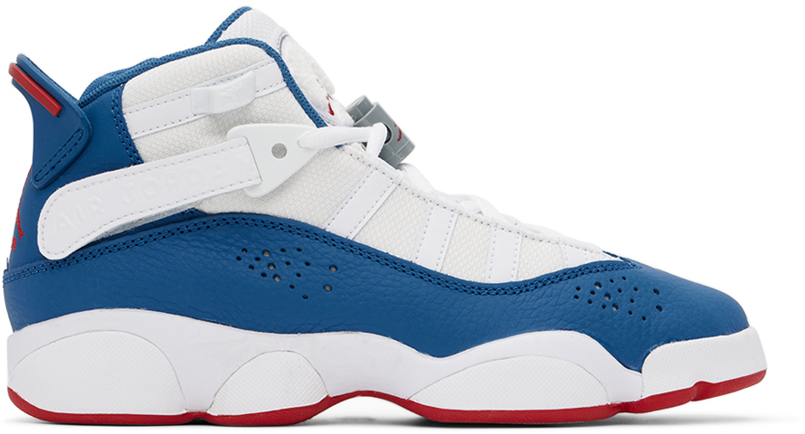 Nike Kids White & Blue Jordan 6 Rings Big Kids Sneakers In White/true Blue-univ