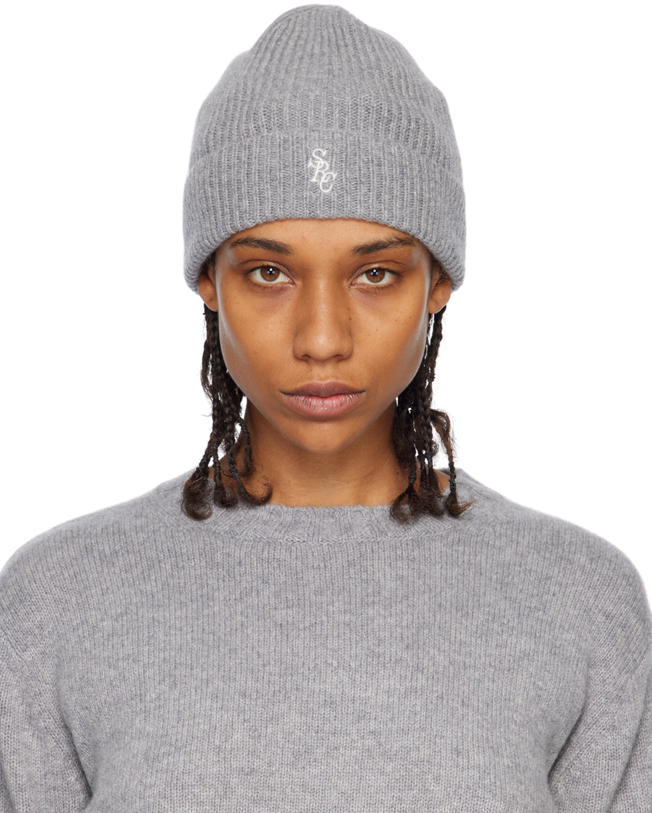 Sporty And Rich Logo-embroidered Cashmere Beanie In Grey