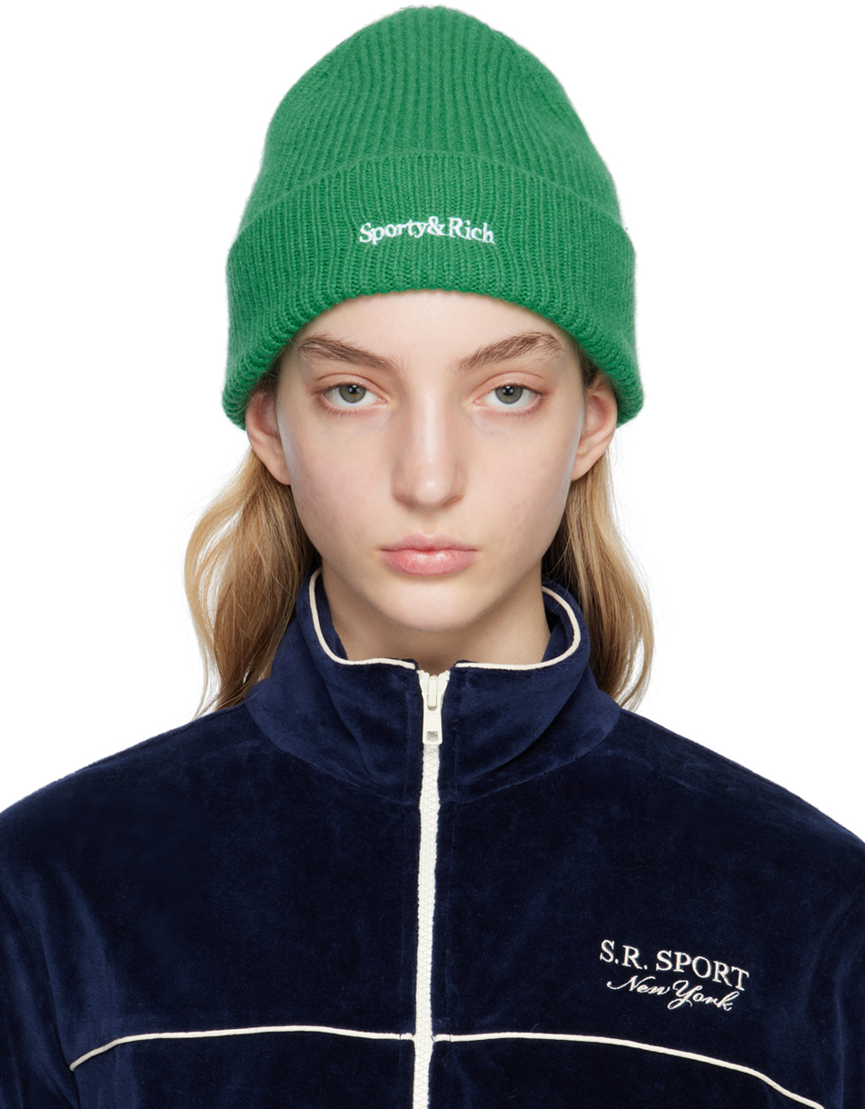 Sporty & Rich Green Serif Logo Beanie SSENSE UK