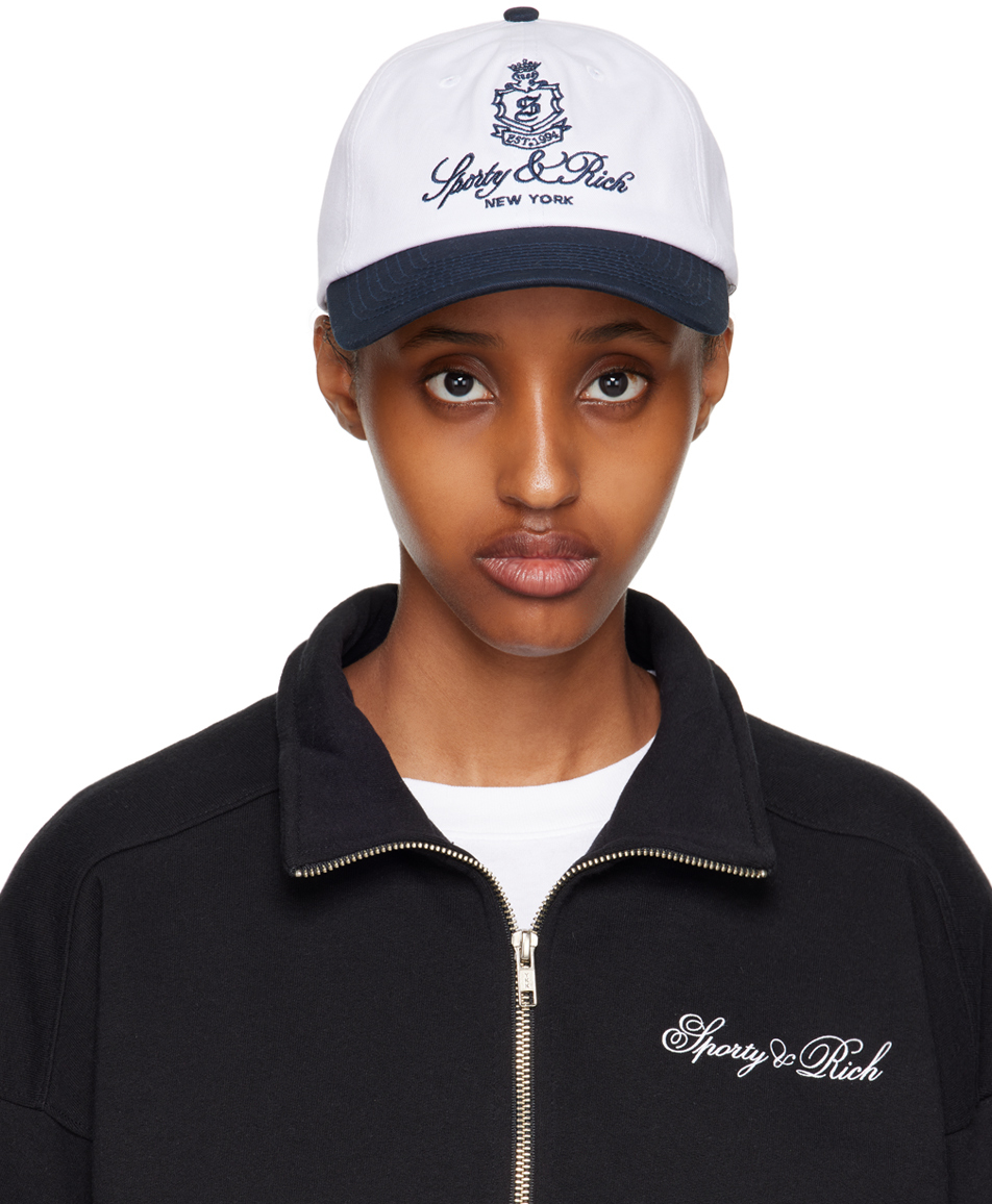 White & Navy Vendome Cap by Sporty & Rich on Sale