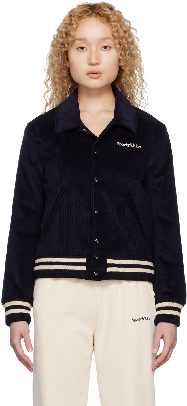 Sporty & Rich Navy 'Wellness Club' Jacket SSENSE UK
