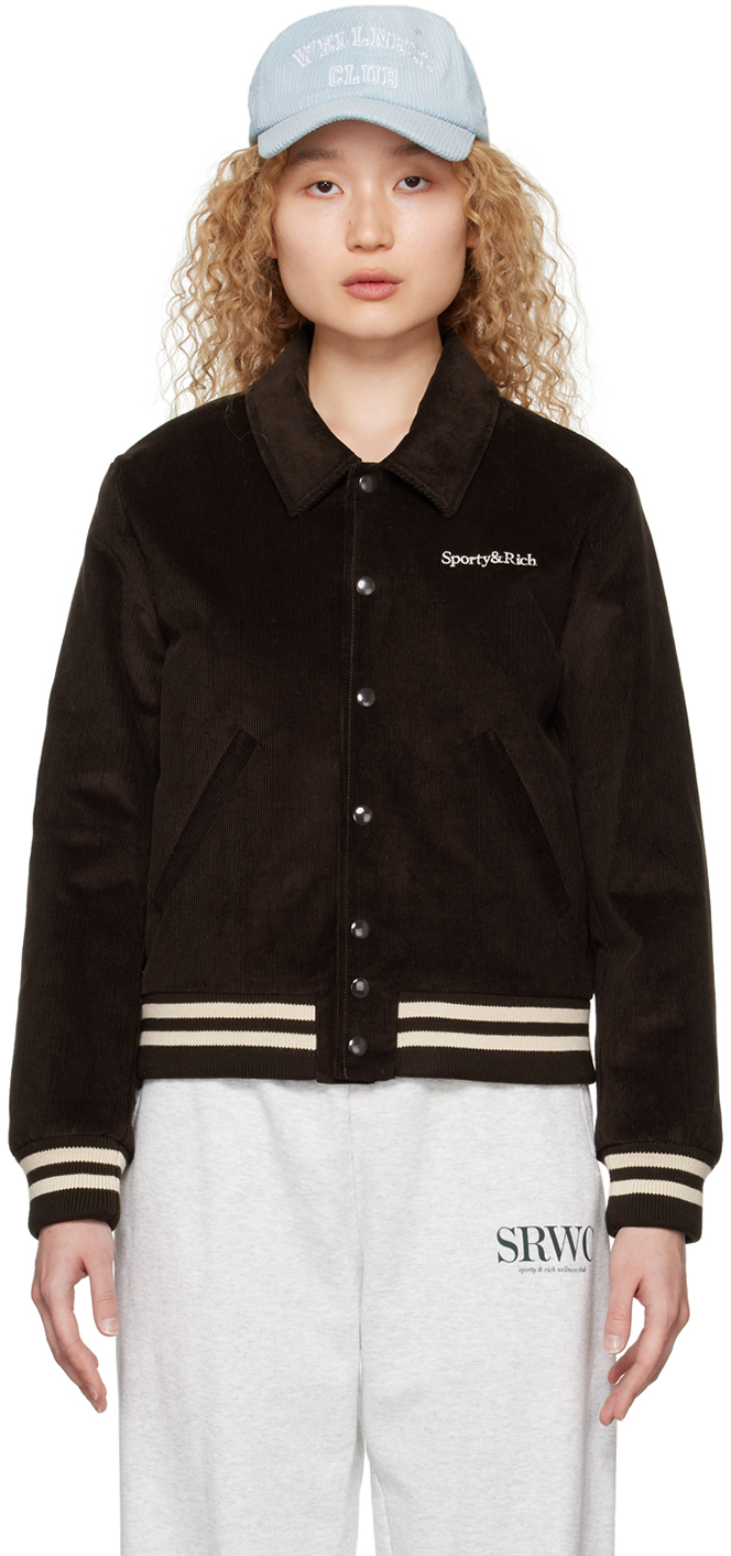 Sporty And Rich Embroidered-logo Bomber Jacket In Brown
