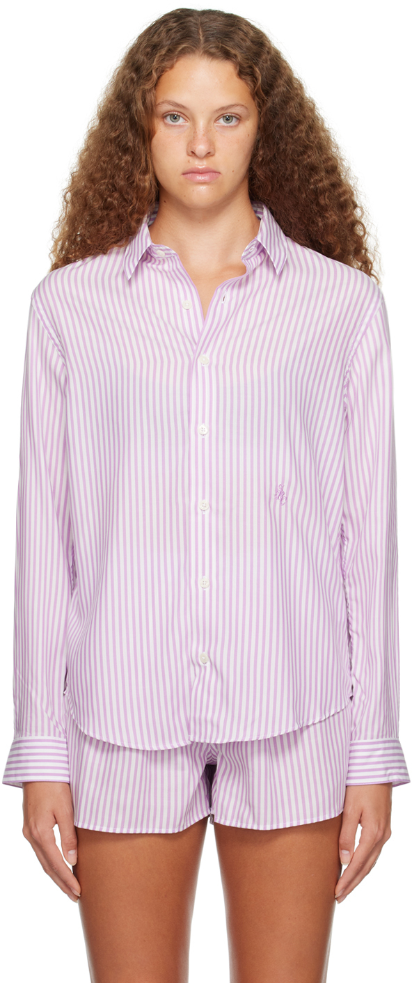 Purple SRC Oversized Pyjama Shirt by Sporty & Rich on Sale
