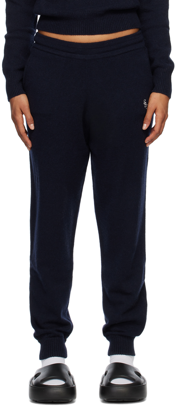 Shop Sporty And Rich Navy Embroidered Sweatpants