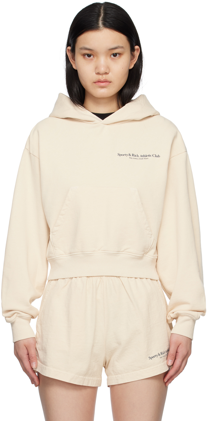 Sporty And Rich Off-white Printed Hoodie In Cream/navy