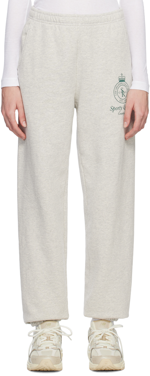 Sporty And Rich Crown Printed Cotton-blend Jersey Track Pants In Grey