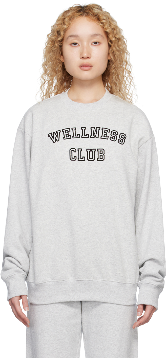 Sporty And Rich Wellness Club Logo-print Cotton-jersey Sweatshirt In Grey