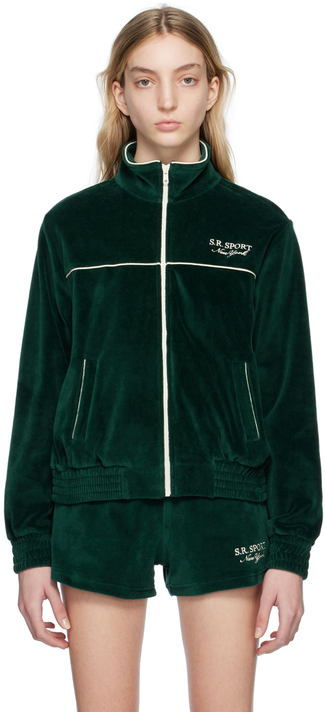 Sporty And Rich Eden Sport Velour Track Jacket In Forest/white