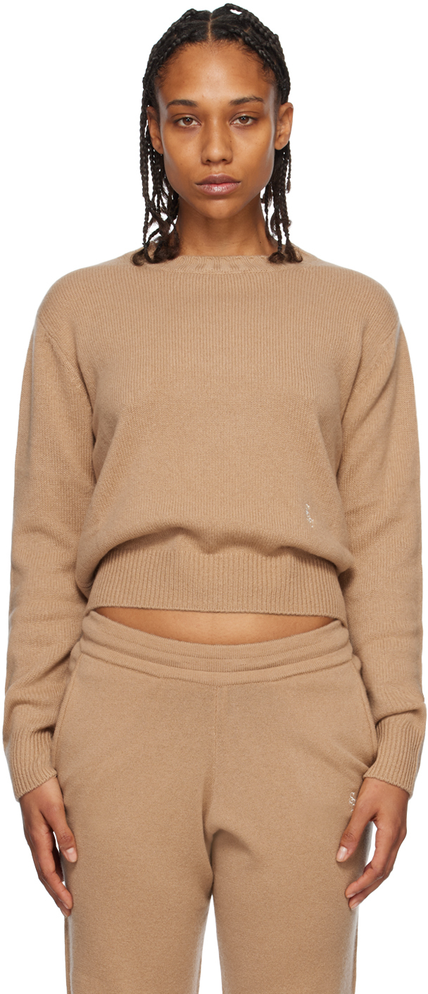 SPORTY AND RICH TAN EMBROIDERED SWEATER