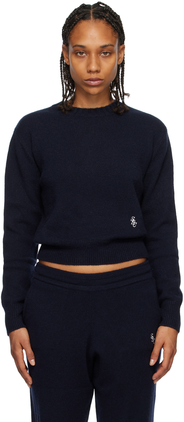 SPORTY AND RICH NAVY EMBROIDERED jumper