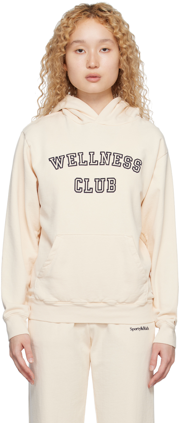 Sporty And Rich Wellness Club Logo-print Cotton-jersey Hoody In White,yellow