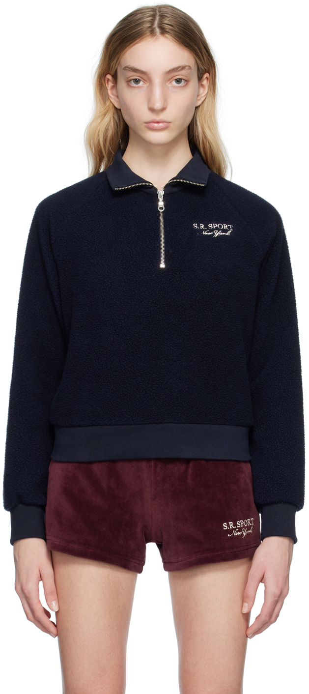 Sporty And Rich Fleece Half-zip Sweatshirt In Blue
