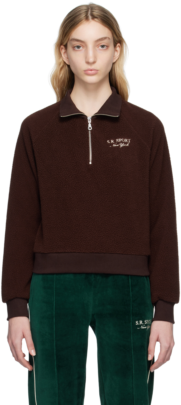 Sporty And Rich Logo-embroidered Zip-up Jumper In Chocolate