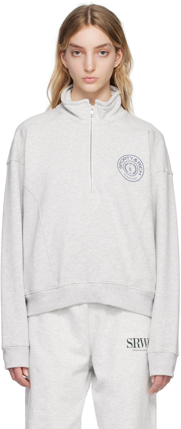 Sporty And Rich Printed Cotton-blend Jersey Sweatshirt In Grigio
