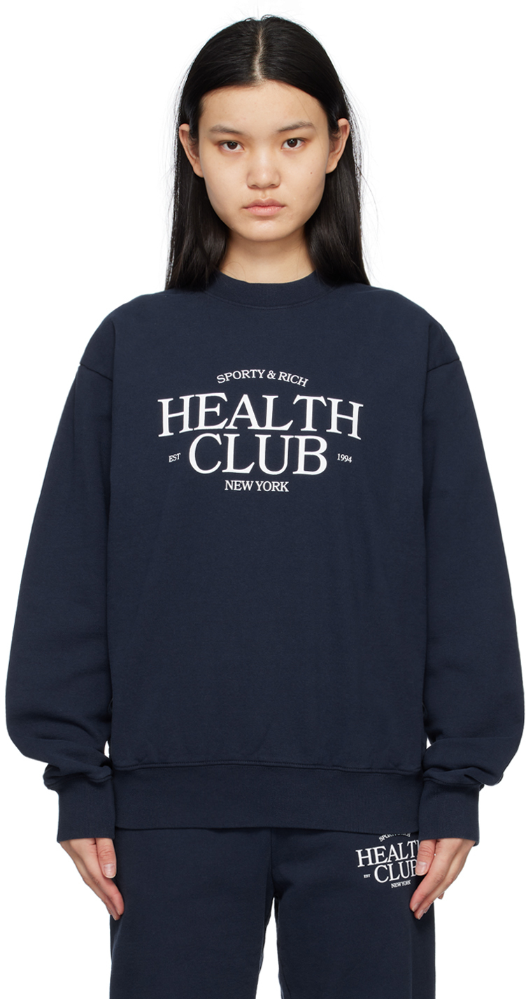 Sporty And Rich Health Crewneck Sweatshirt In Navy/white