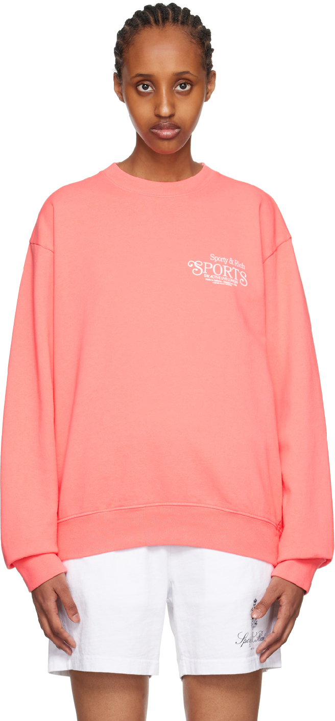 Shop Sporty And Rich Pink Bardot Sports Sweatshirt In Strawberry/white