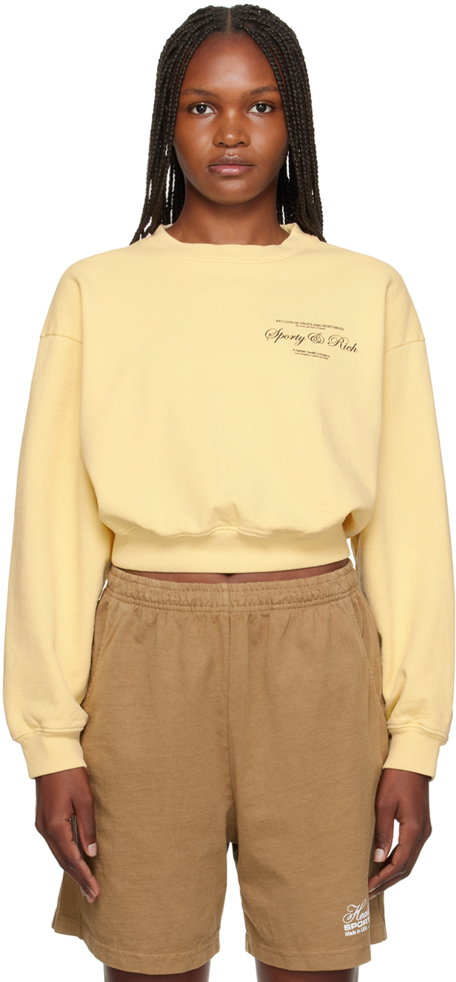 Shop Sporty And Rich Yellow Script Sweatshirt In Almond/black