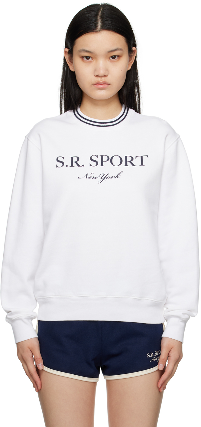 Sporty And Rich White Printed Sweatshirt In White/navy