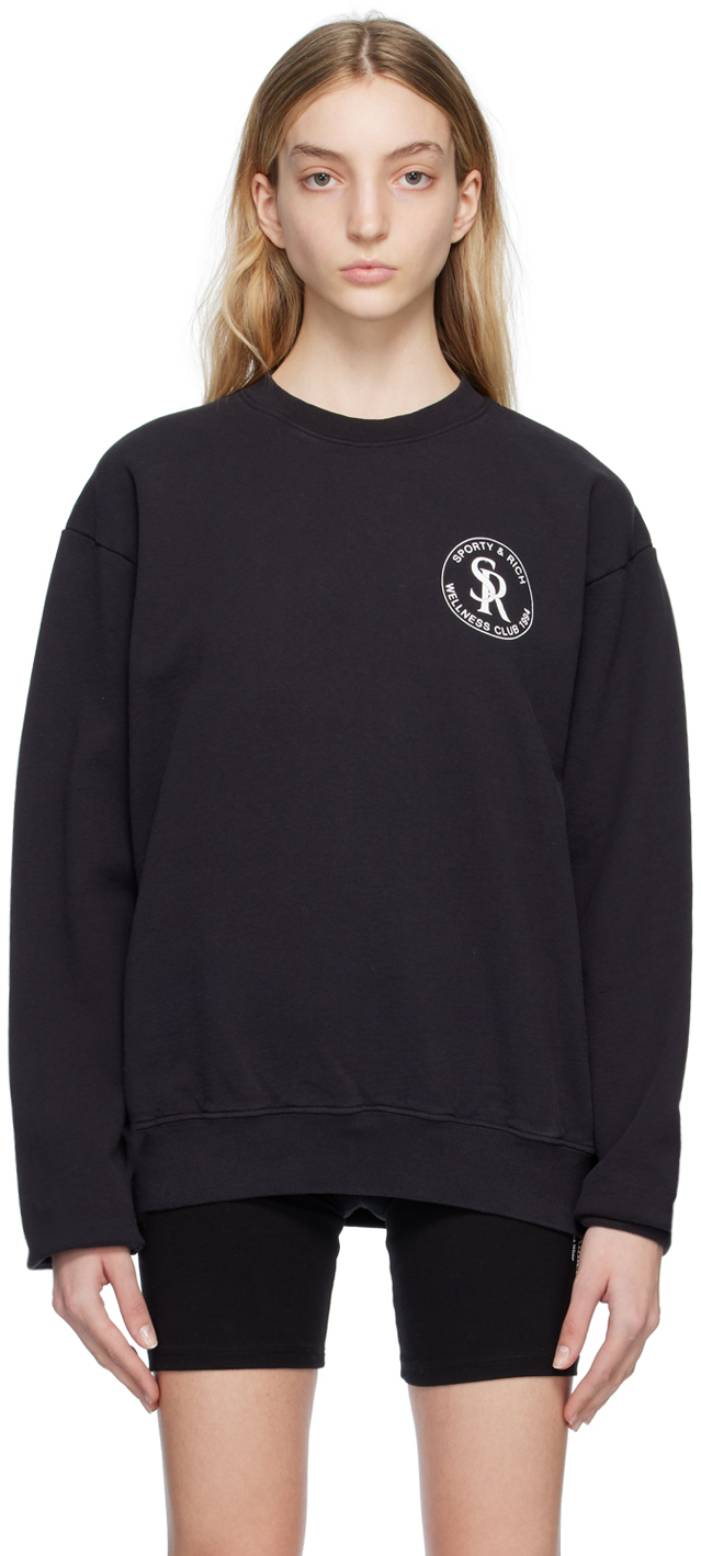 Sporty & Rich: Black 'S&R' Sweatshirt | SSENSE