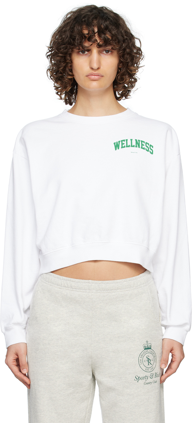 Sporty And Rich Wellness Ivy Cropped Cotton Sweatshirt In White/grass