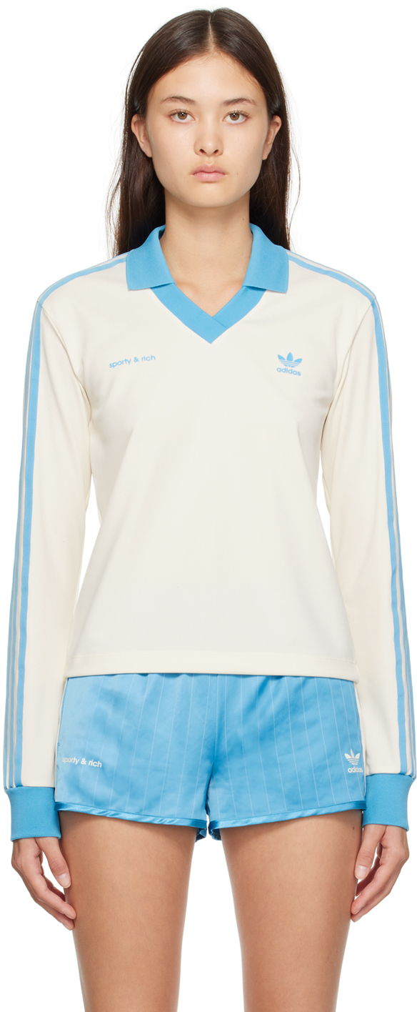 SPORTY AND RICH OFF WHITE & BLUE ADIDAS ORIGINALS EDITION SWEATER