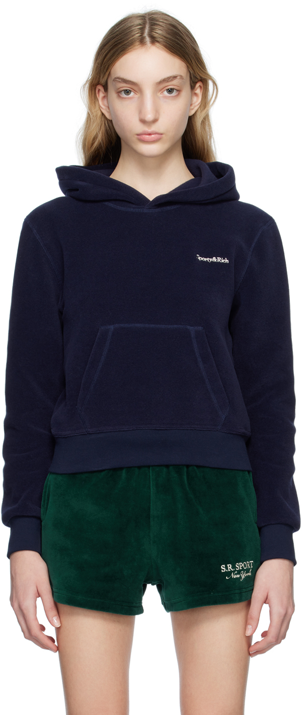 SPORTY AND RICH NAVY SERIF HOODIE