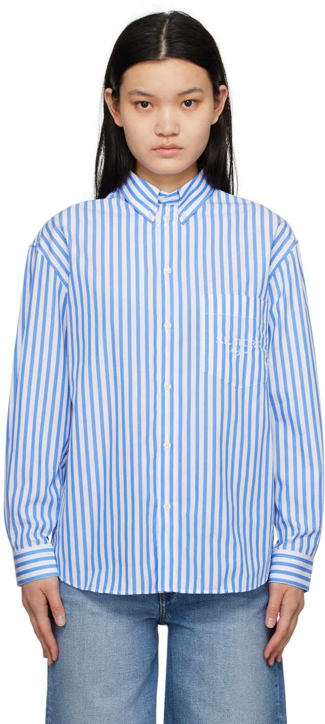 Sporty And Rich Navy & White Striped Shirt In Marine Striped