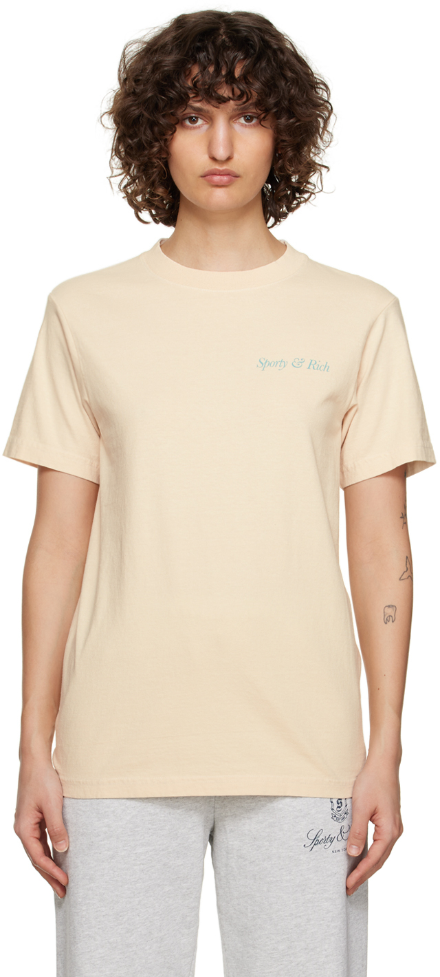Beige 'HWCNY' T-Shirt by Sporty & Rich on Sale