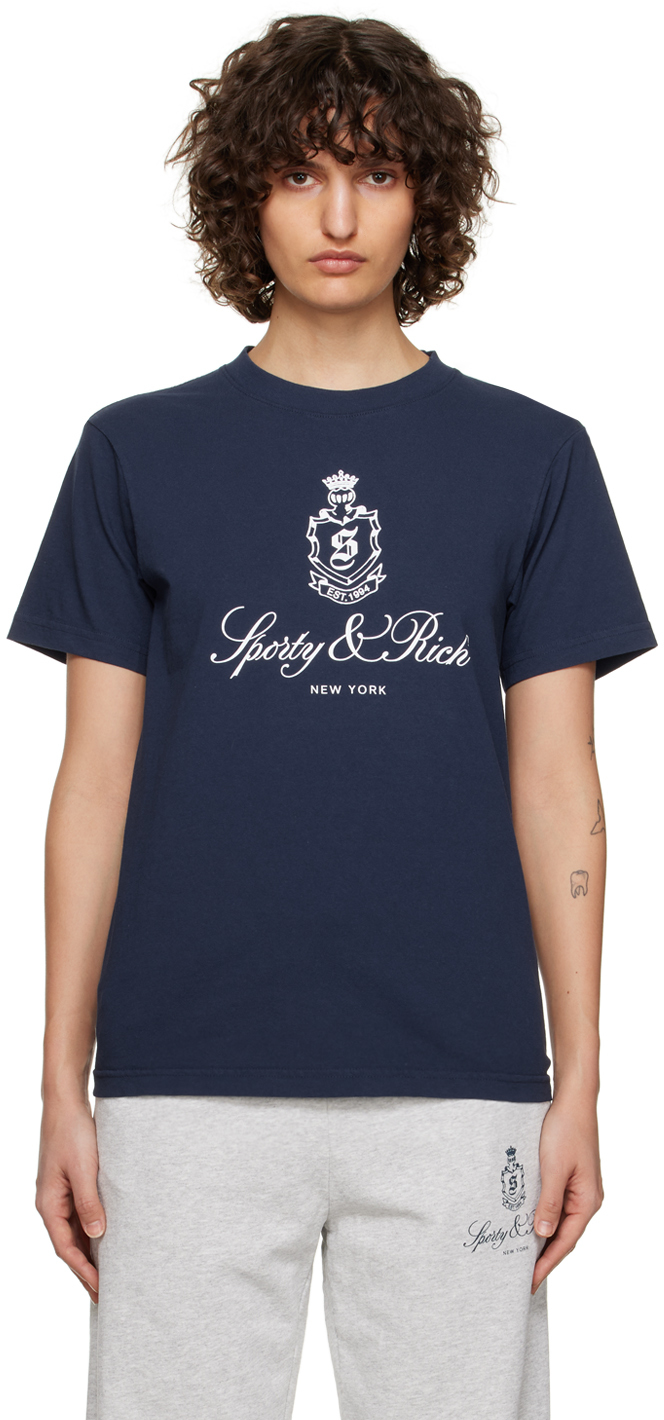 Sporty And Rich Navy Vendome T-shirt In Blue | ModeSens