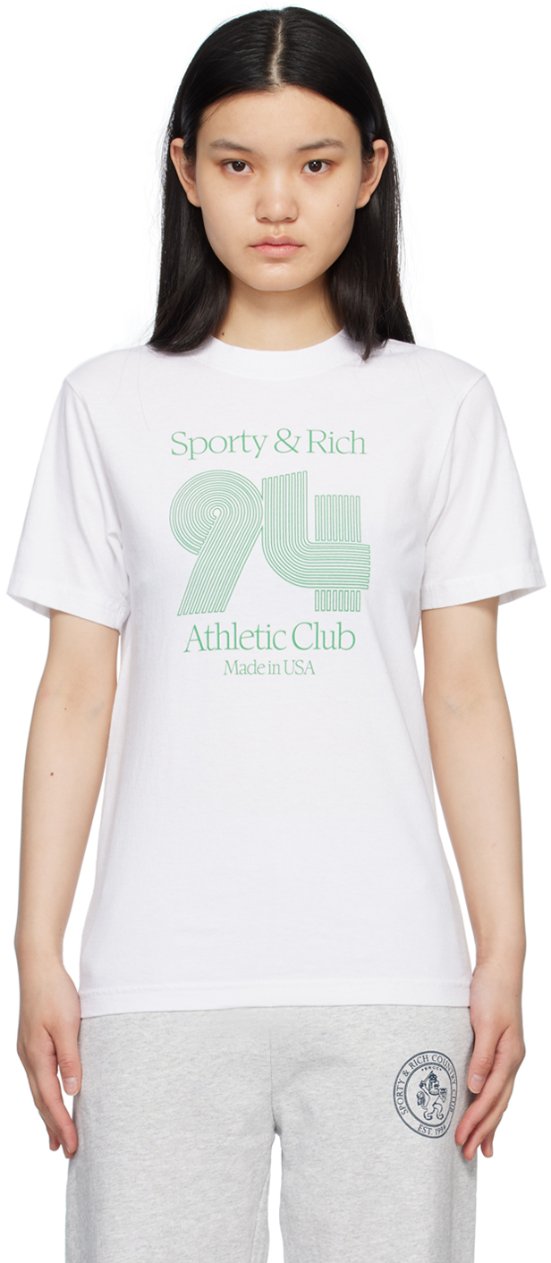 Sporty And Rich Athletic Club Brand-print Regular-fit Cotton-jersey T-shirt In White Verde