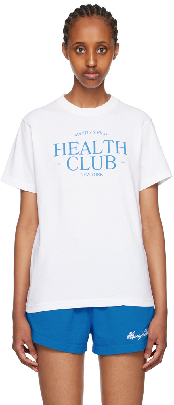 Sporty And Rich White 'health Club' T-shirt In White/royal Blue