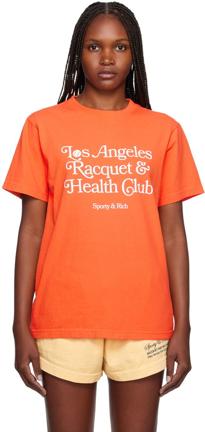 Sporty And Rich Orange ' Los Angeles Racquet Club' T-shirt In Pomodoro/white