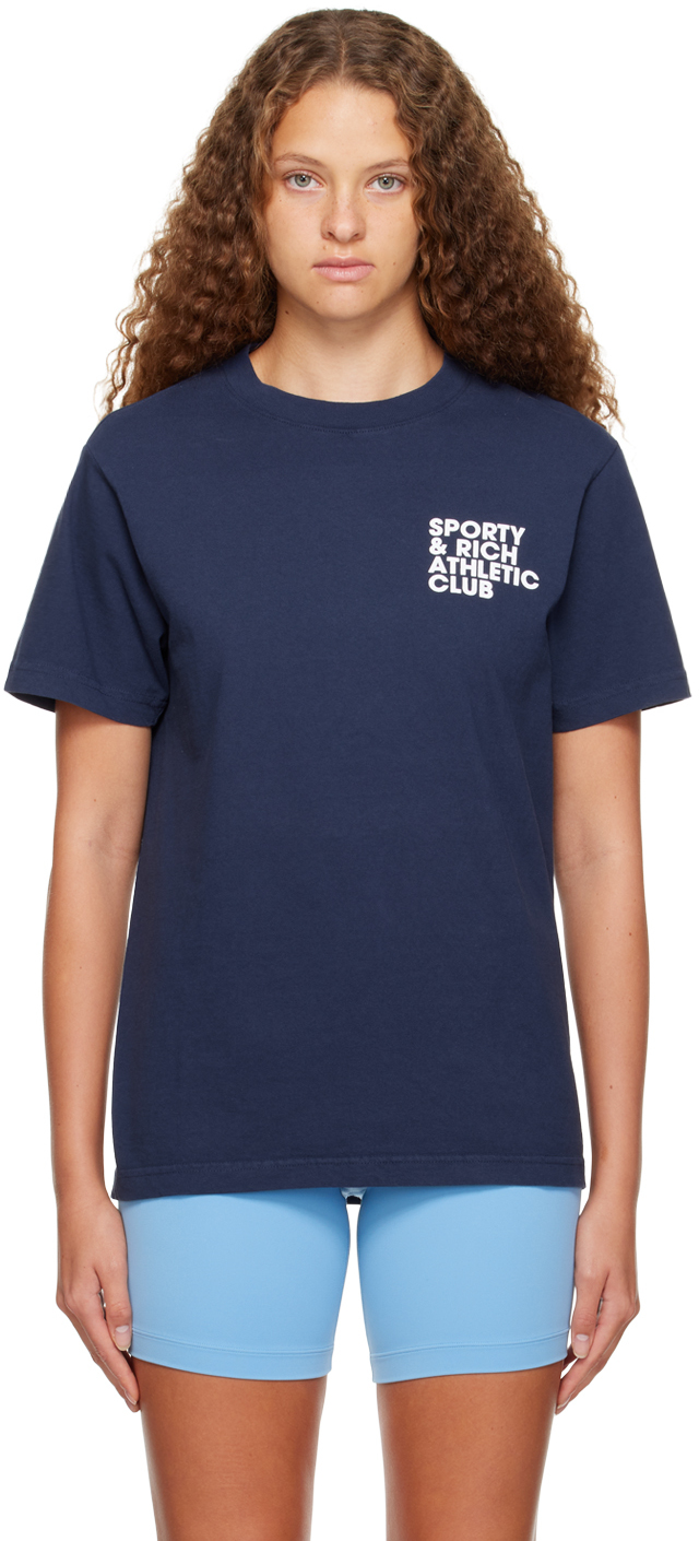 SPORTY AND RICH NAVY EXERCISE OFTEN T-SHIRT