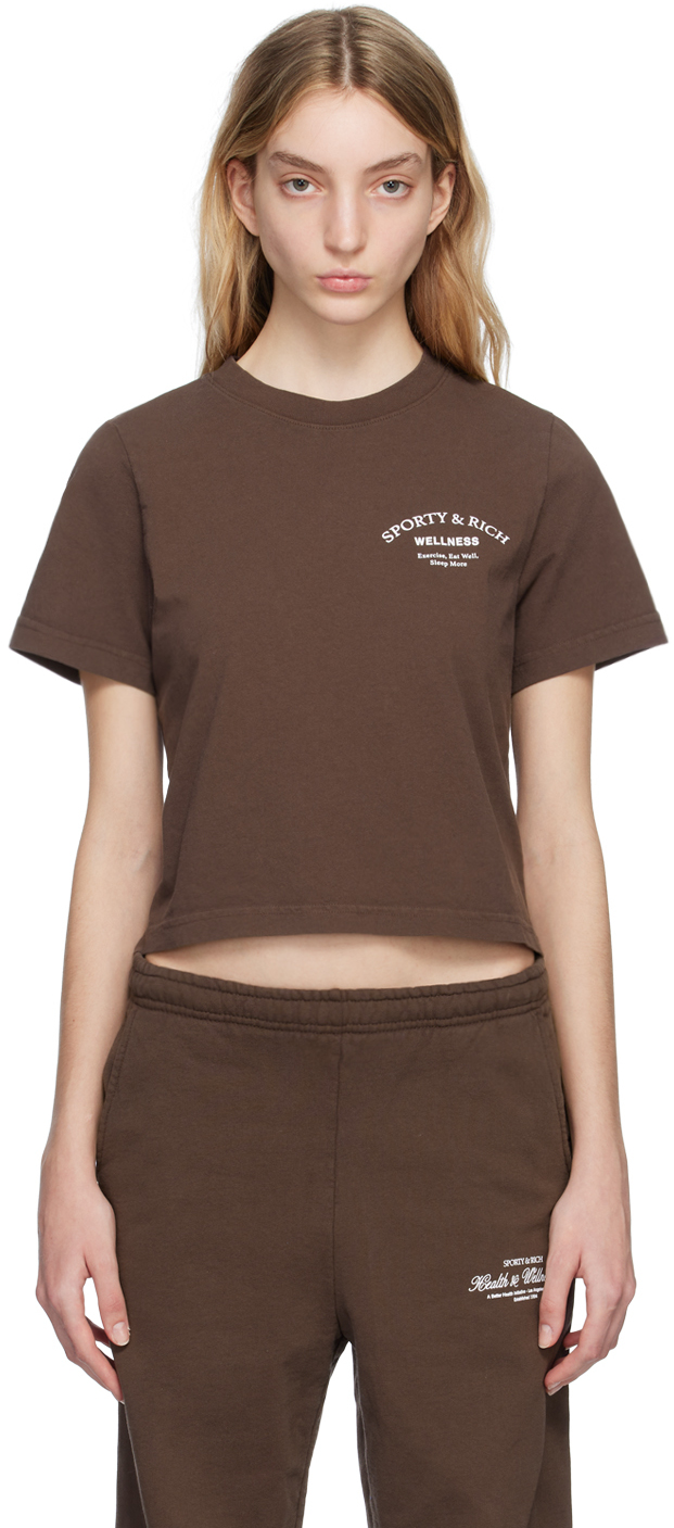 Sporty And Rich Wellness Slogan-print Cotton-jersey T-shirt In Brown