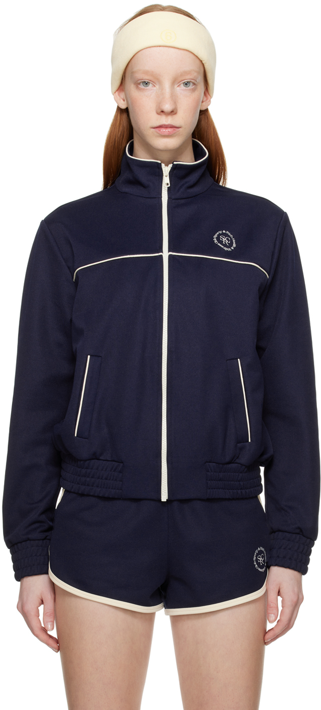 Sporty And Rich Chest Logo-print Detail Jacket In Navy