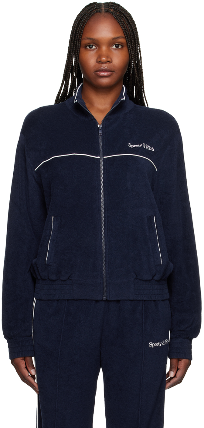 Navy New Serif Sweater by Sporty & Rich on Sale