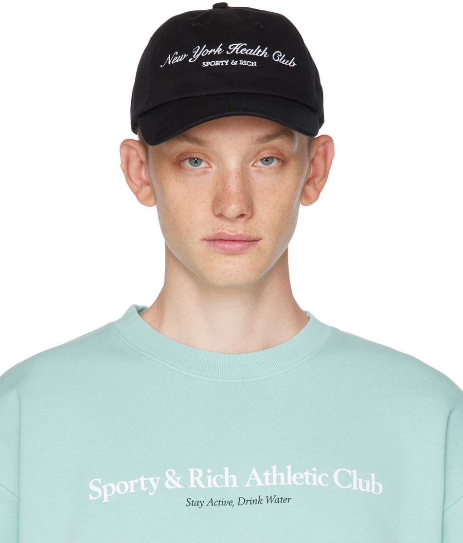 Sporty & Rich: Black & White 'NY Health Club' Cap | SSENSE