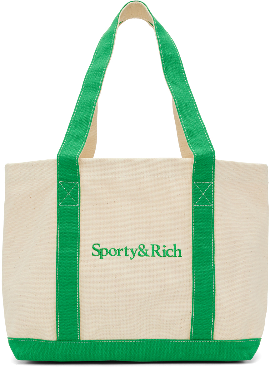 Sporty & Rich Off-White & Green Serif Two-Tone Tote