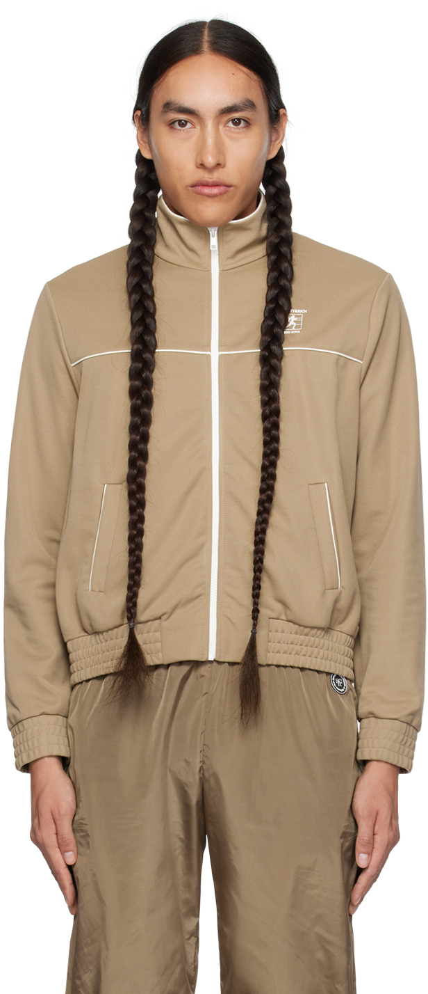 Sporty And Rich Beige Runner Track Jacket In Espresso/white